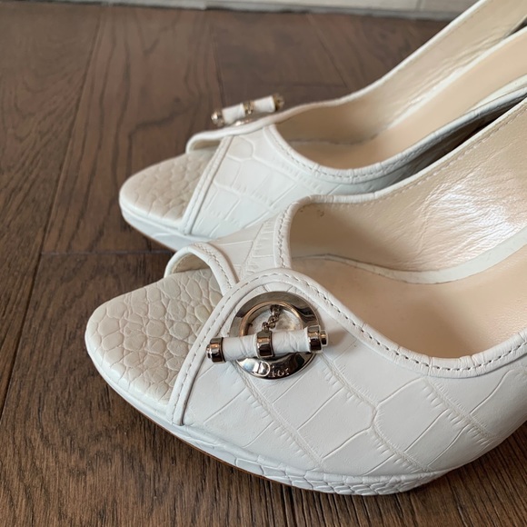 Authentic Dior White Faux-snake Slingback Heels - Picture 3 of 9